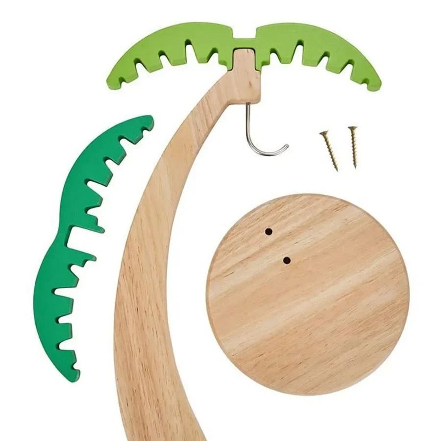 Wooden Banana Holder with Palm Leaf Design Fruit Hanging Rack