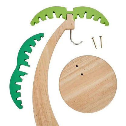 Wooden Banana Holder with Palm Leaf Design Fruit Hanging Rack
