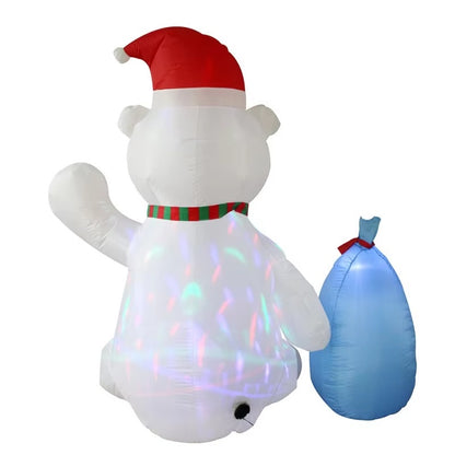 Christmas Inflatable Polar Bear Gift Bags, Penguin Outdoor Decoration with LED Rotating Lights, Courtyard Holiday Decor