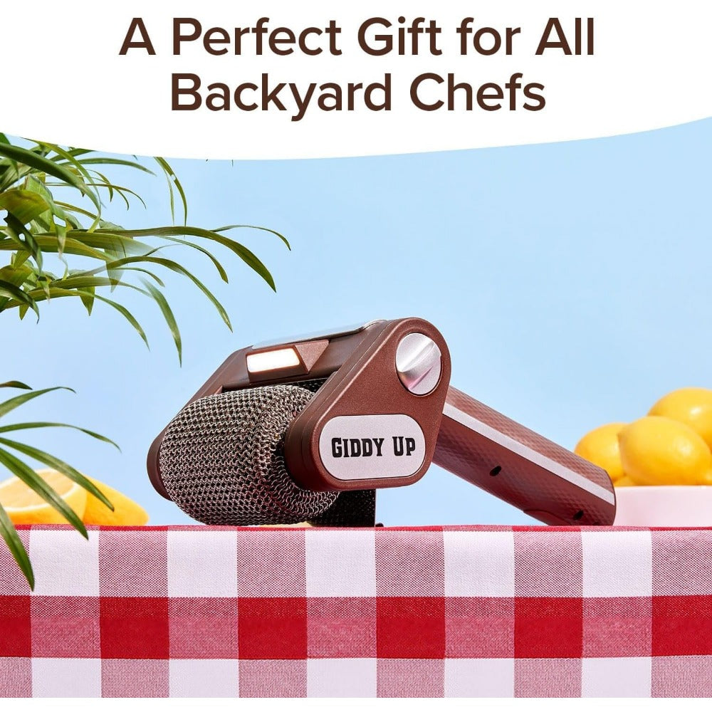 HorsePower Giddy Up Grill Cleaner, Cordless BBQ Tool, Rechargeable, LED Light, Stainless Roller