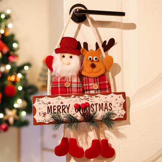 Double Headed Snowman Reindeer Door Pendant, Christmas Door Decoration, Window Indoor Scene Decoration Pendant
