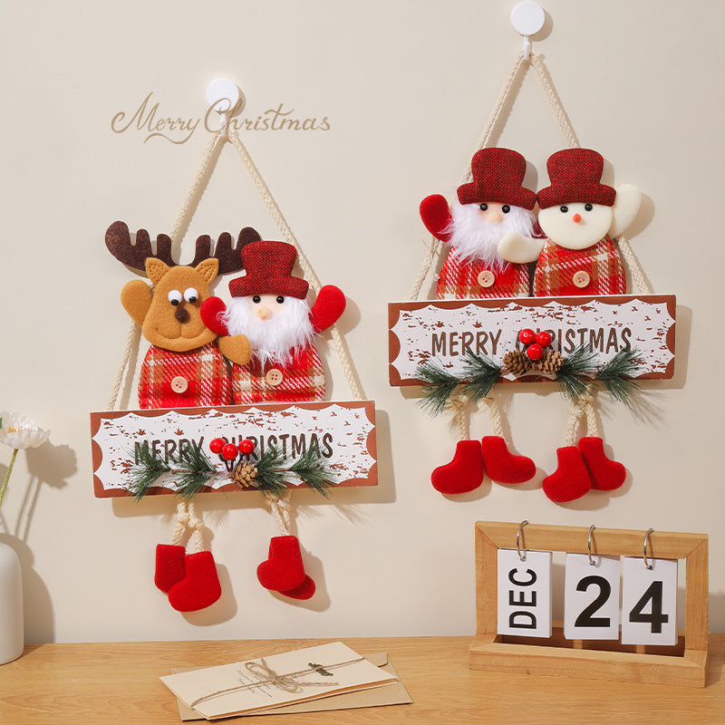 Double Headed Snowman Reindeer Door Pendant, Christmas Door Decoration, Window Indoor Scene Decoration Pendant