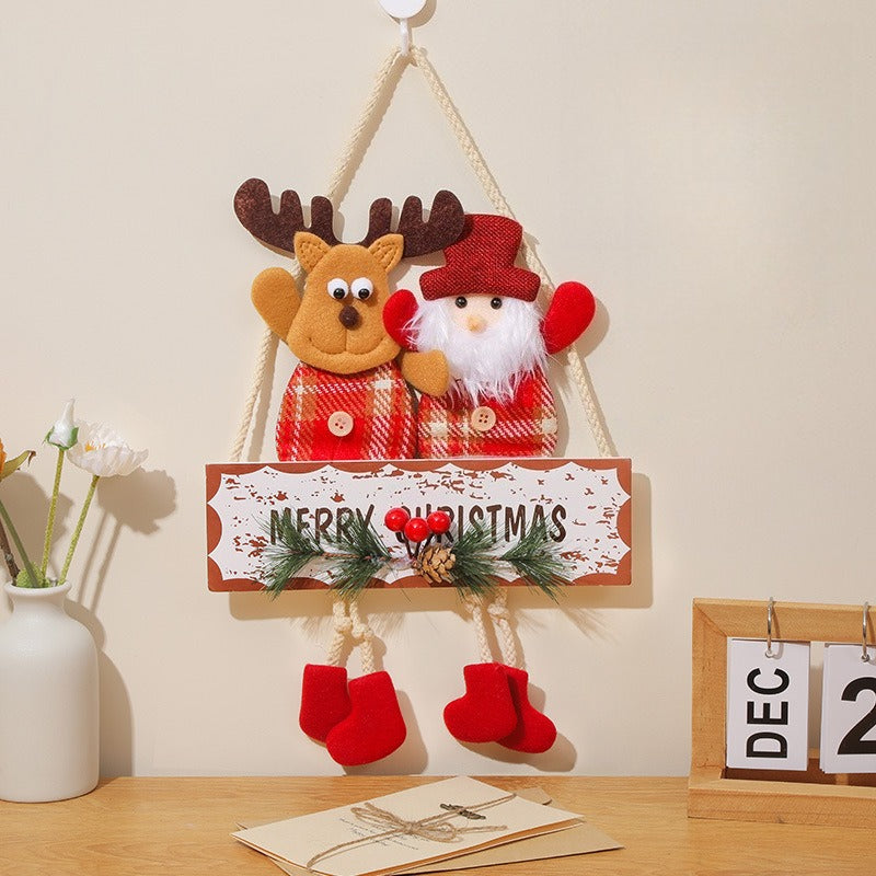 Double Headed Snowman Reindeer Door Pendant, Christmas Door Decoration, Window Indoor Scene Decoration Pendant