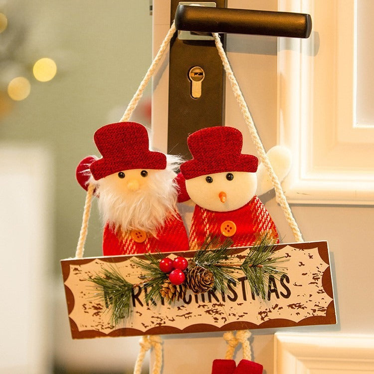 Double Headed Snowman Reindeer Door Pendant, Christmas Door Decoration, Window Indoor Scene Decoration Pendant