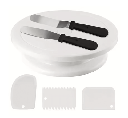 BakeEase 6 Piece Cake Turntable and Decorating Kit for Effortless Frosting and Design