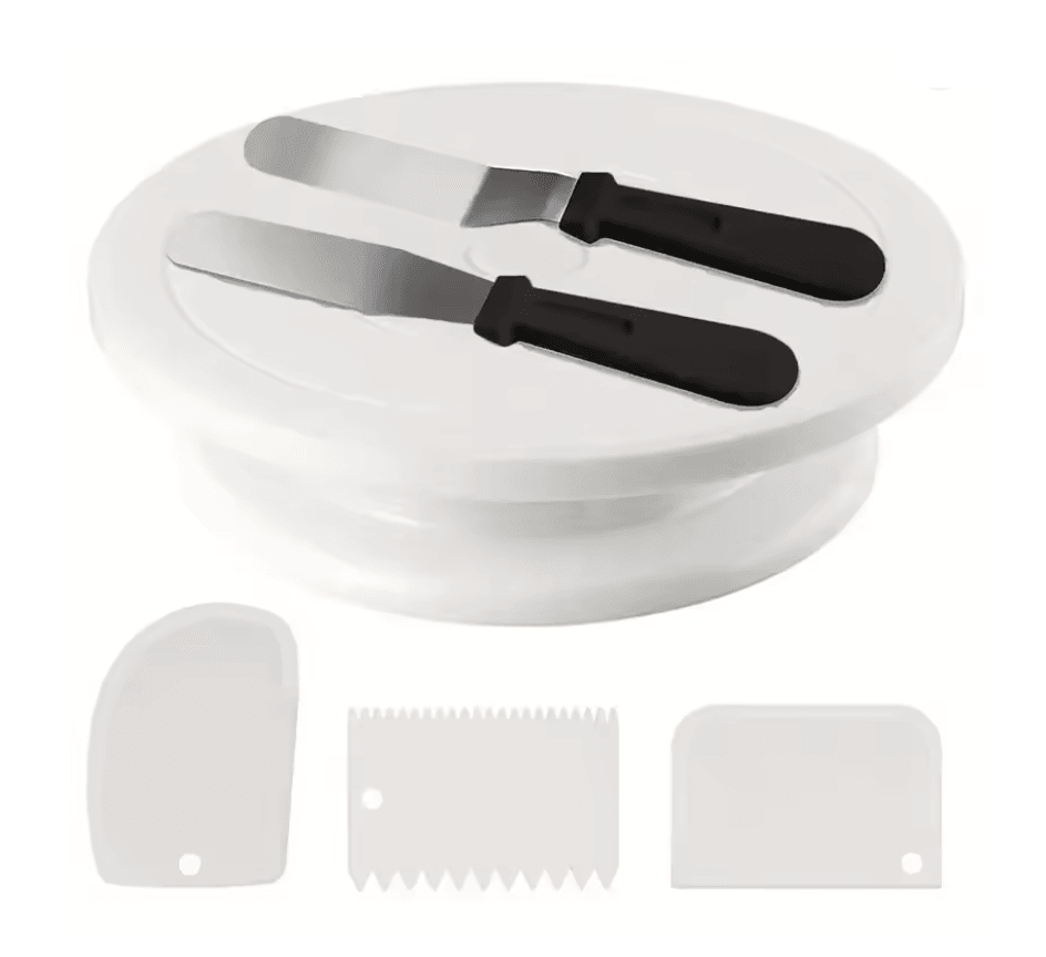 BakeEase 6 Piece Cake Turntable and Decorating Kit for Effortless Frosting and Design