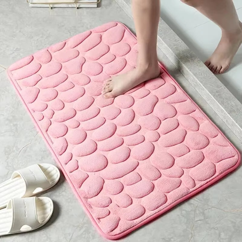 Memory Foam Mat, Embossed Velvet Carpet, Bathroom Living Room Non-Slip, Cobblestone Floor, Home Decor