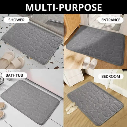 Memory Foam Mat, Embossed Velvet Carpet, Bathroom Living Room Non-Slip, Cobblestone Floor, Home Decor