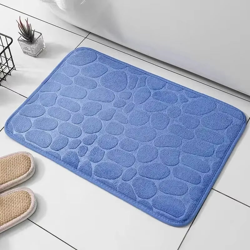Memory Foam Mat, Embossed Velvet Carpet, Bathroom Living Room Non-Slip, Cobblestone Floor, Home Decor