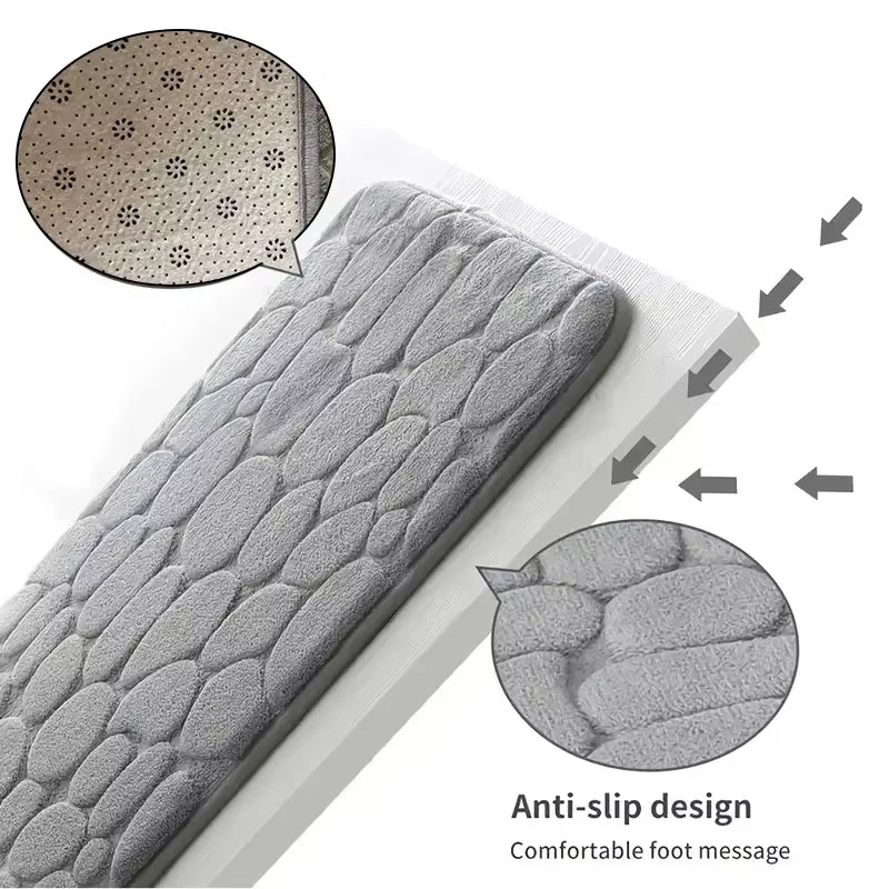 Memory Foam Mat, Embossed Velvet Carpet, Bathroom Living Room Non-Slip, Cobblestone Floor, Home Decor