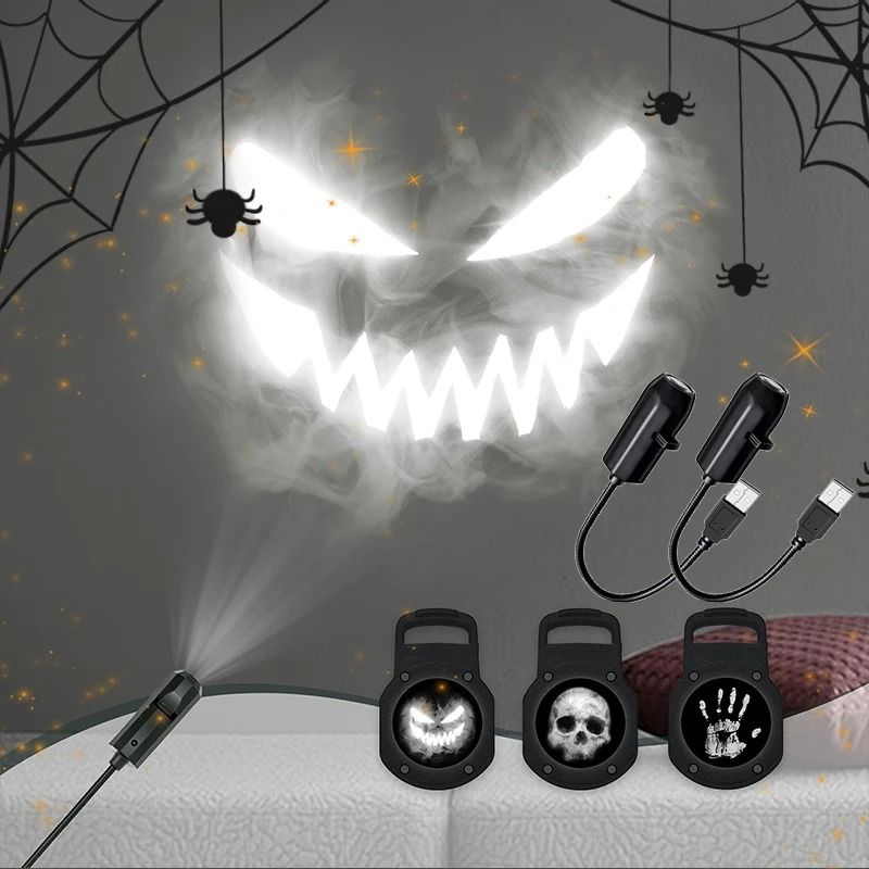 Halloween USB Projector Light Skull Nightlight Ghost LED Lamp 360 Degree Rotating Switchable Pattern