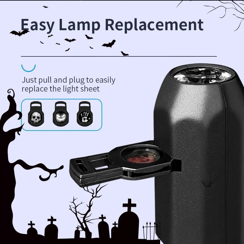 Halloween USB Projector Light Skull Nightlight Ghost LED Lamp 360 Degree Rotating Switchable Pattern