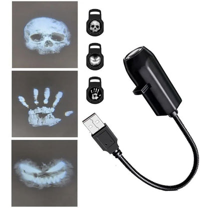 Halloween USB Projector Light Skull Nightlight Ghost LED Lamp 360 Degree Rotating Switchable Pattern