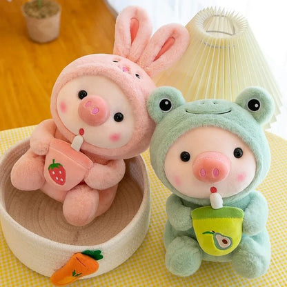 Cartoon Animal Transformation Milk Tea Pig Plush Toy
