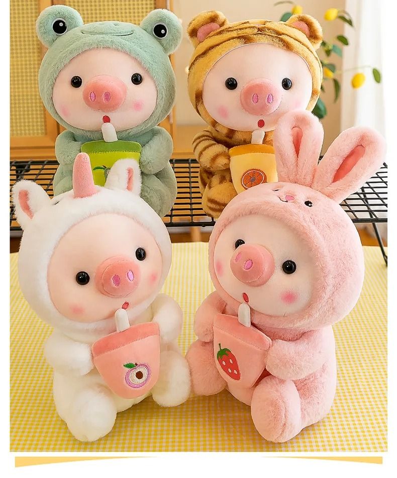 Cartoon Animal Transformation Milk Tea Pig Plush Toy