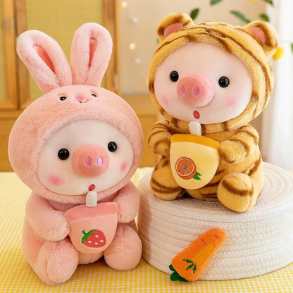 Cartoon Animal Transformation Milk Tea Pig Plush Toy