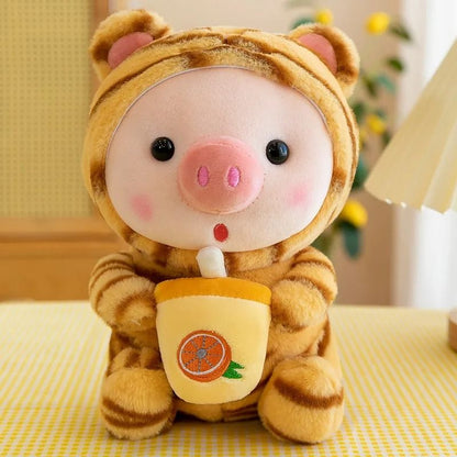 Cartoon Animal Transformation Milk Tea Pig Plush Toy