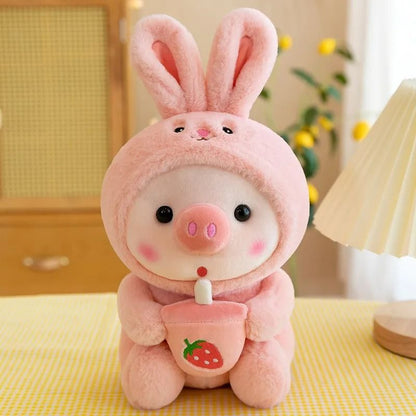 Cartoon Animal Transformation Milk Tea Pig Plush Toy