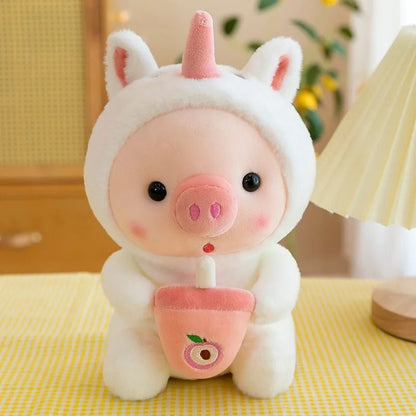 Cartoon Animal Transformation Milk Tea Pig Plush Toy
