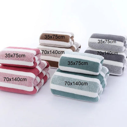 Striped Pattern Quick Dry Soft Towel Set for Bathroom and Face Care