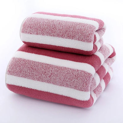Striped Pattern Quick Dry Soft Towel Set for Bathroom and Face Care