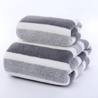 Striped Pattern Quick Dry Soft Towel Set for Bathroom and Face Care