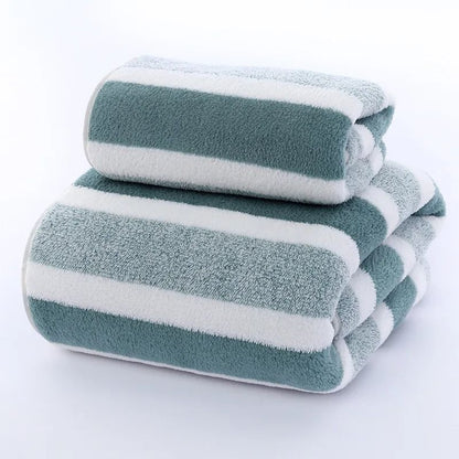 Striped Pattern Quick Dry Soft Towel Set for Bathroom and Face Care