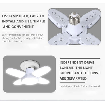 Foldable Fan Blade LED Bulb – 28W E27 Base Deformable Ceiling Light for Home, Garage & Warehouse (6500K Cool White)