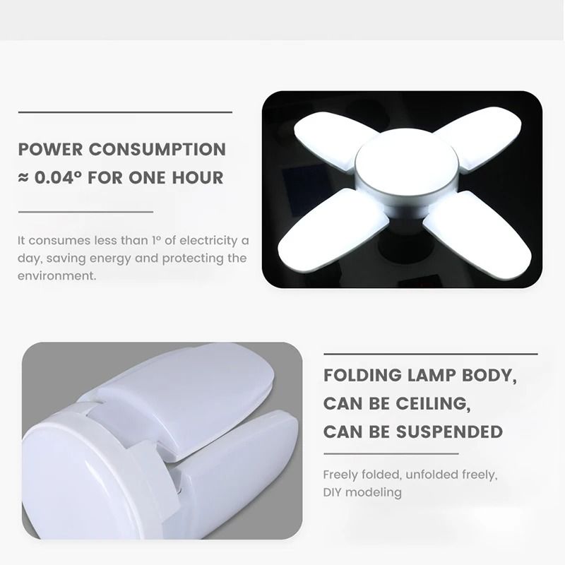 Foldable Fan Blade LED Bulb – 28W E27 Base Deformable Ceiling Light for Home, Garage & Warehouse (6500K Cool White)
