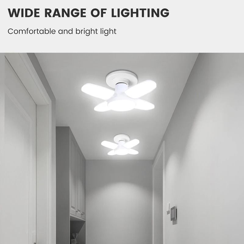 Foldable Fan Blade LED Bulb – 28W E27 Base Deformable Ceiling Light for Home, Garage & Warehouse (6500K Cool White)