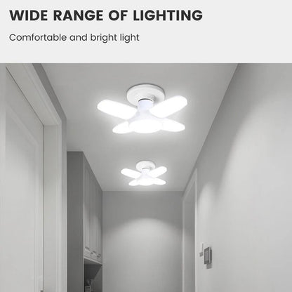 Foldable Fan Blade LED Bulb – 28W E27 Base Deformable Ceiling Light for Home, Garage & Warehouse (6500K Cool White)