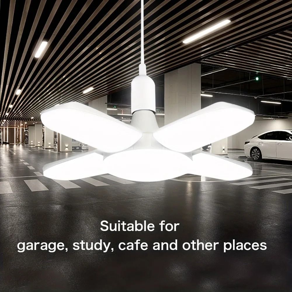 Foldable Fan Blade LED Bulb – 28W E27 Base Deformable Ceiling Light for Home, Garage & Warehouse (6500K Cool White)