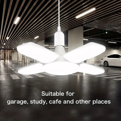 Foldable Fan Blade LED Bulb – 28W E27 Base Deformable Ceiling Light for Home, Garage & Warehouse (6500K Cool White)