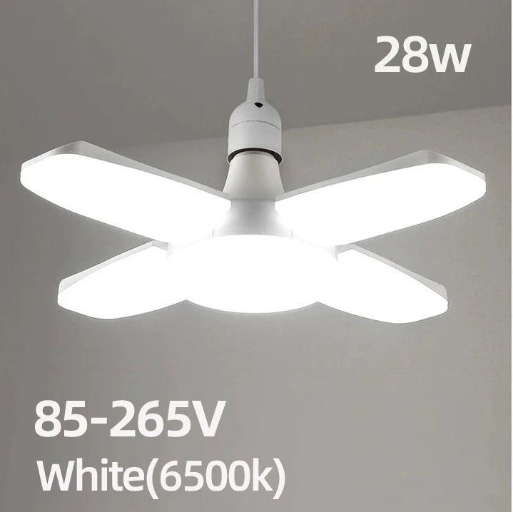 Foldable Fan Blade LED Bulb – 28W E27 Base Deformable Ceiling Light for Home, Garage & Warehouse (6500K Cool White)