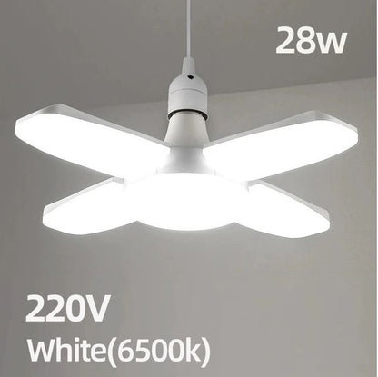 Foldable Fan Blade LED Bulb – 28W E27 Base Deformable Ceiling Light for Home, Garage & Warehouse (6500K Cool White)