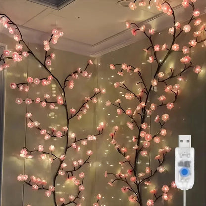 Cherry Blossom 96 LED Tree Branch Light – USB Rattan String Lamp with 8 Lighting Modes for Bedroom, Wedding and Holiday