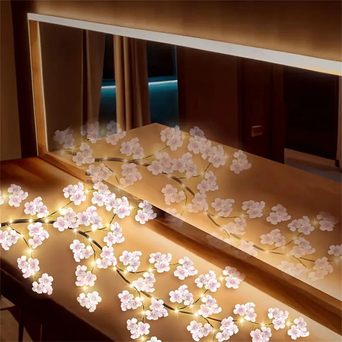 Cherry Blossom 96 LED Tree Branch Light – USB Rattan String Lamp with 8 Lighting Modes for Bedroom, Wedding and Holiday