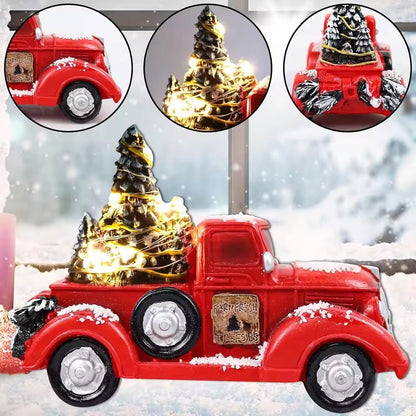 Metal Car With Mini Green Tree, Christmas Retro Red Truck Ornaments, Box Xmas Table Decoration