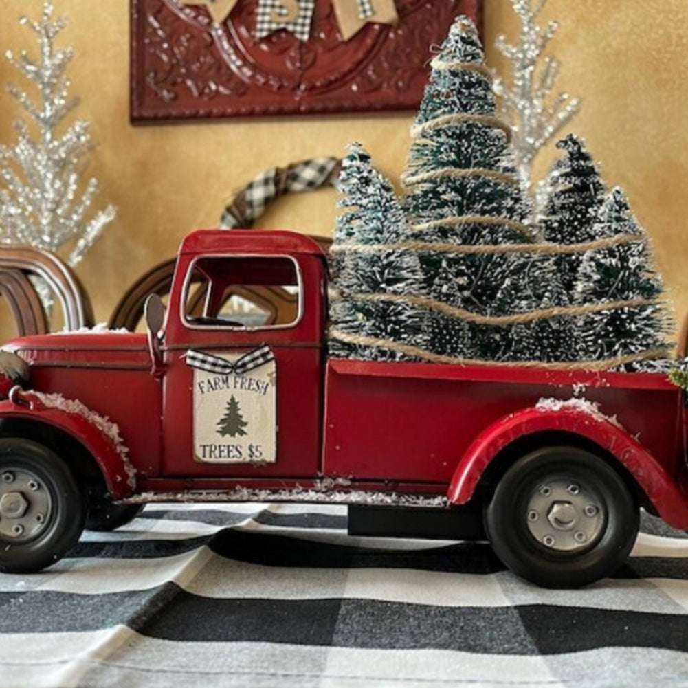 Metal Car With Mini Green Tree, Christmas Retro Red Truck Ornaments, Box Xmas Table Decoration