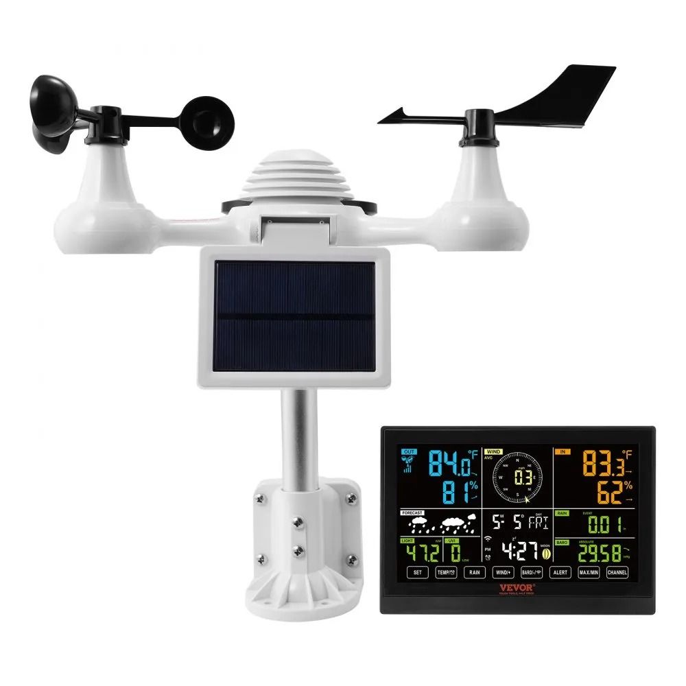 Home Weather Station Indoor Outdoor, Wi-Fi Weather Station, Color Display, Solar Wireless Outdoor Sensor, Alarm Alerts