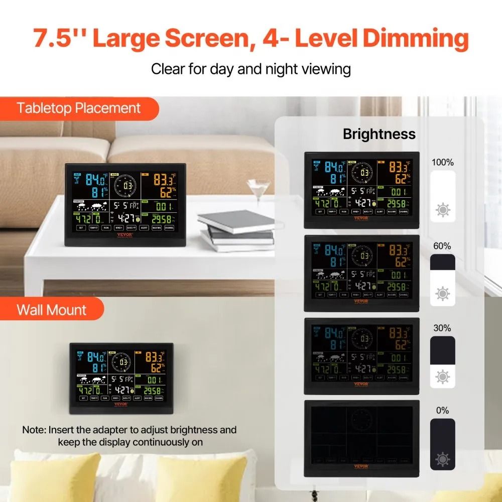 Home Weather Station Indoor Outdoor, Wi-Fi Weather Station, Color Display, Solar Wireless Outdoor Sensor, Alarm Alerts