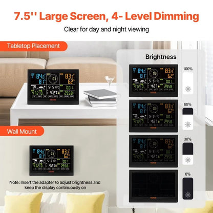 Home Weather Station Indoor Outdoor, Wi-Fi Weather Station, Color Display, Solar Wireless Outdoor Sensor, Alarm Alerts