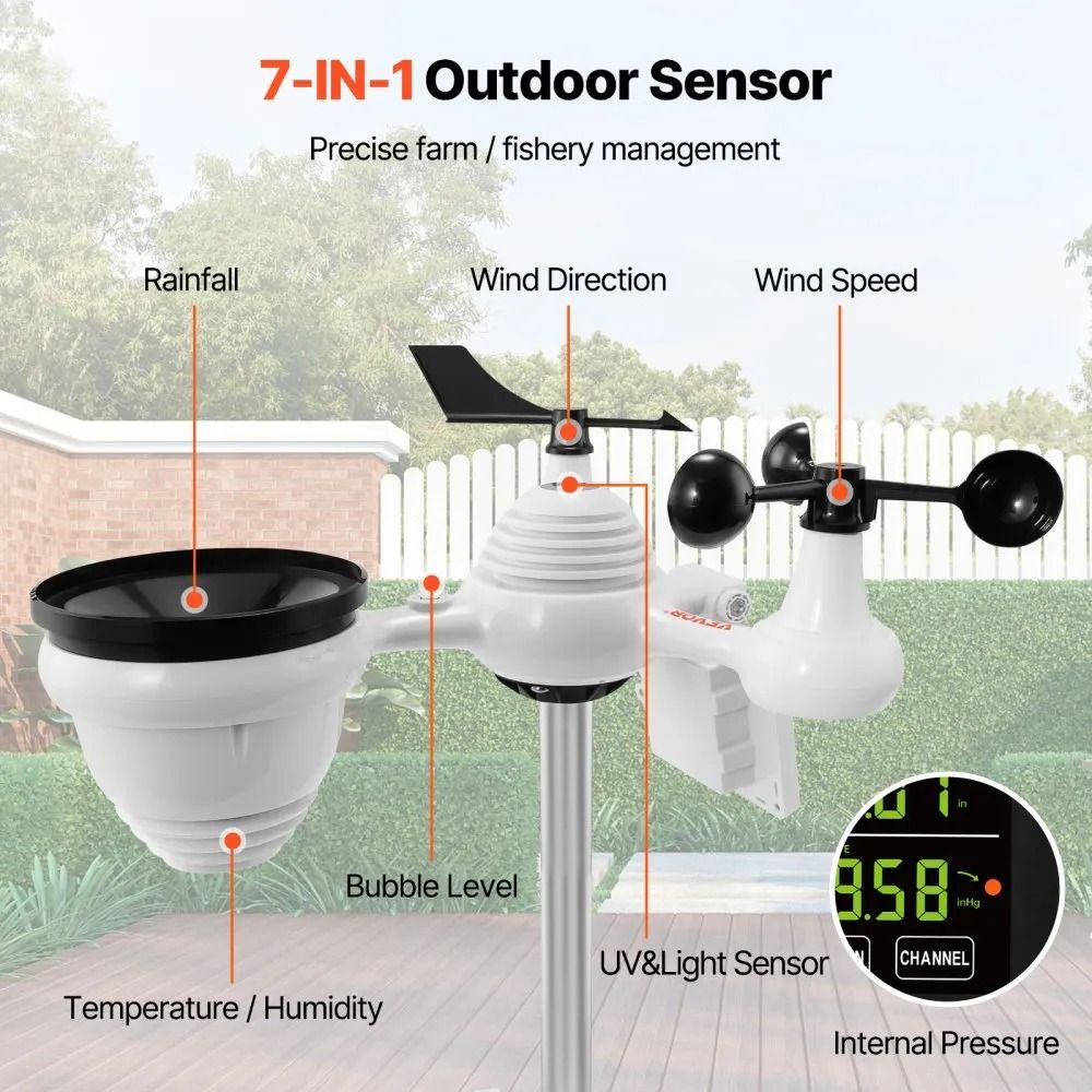 Home Weather Station Indoor Outdoor, Wi-Fi Weather Station, Color Display, Solar Wireless Outdoor Sensor, Alarm Alerts