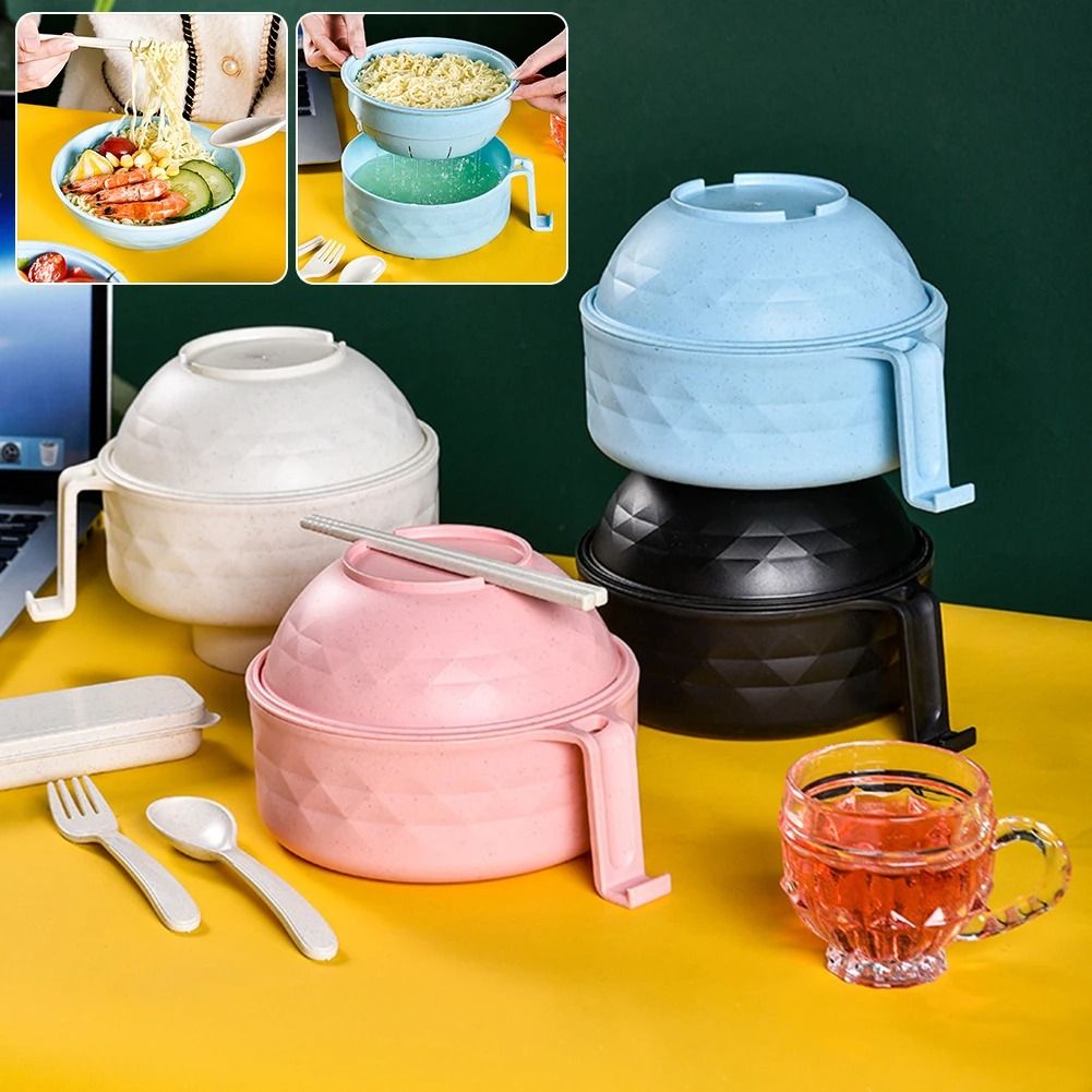 Microwave Ramen Bowl Cooker Set Wheat Straw Instant Noodle Bowl with Spoon and Chopsticks