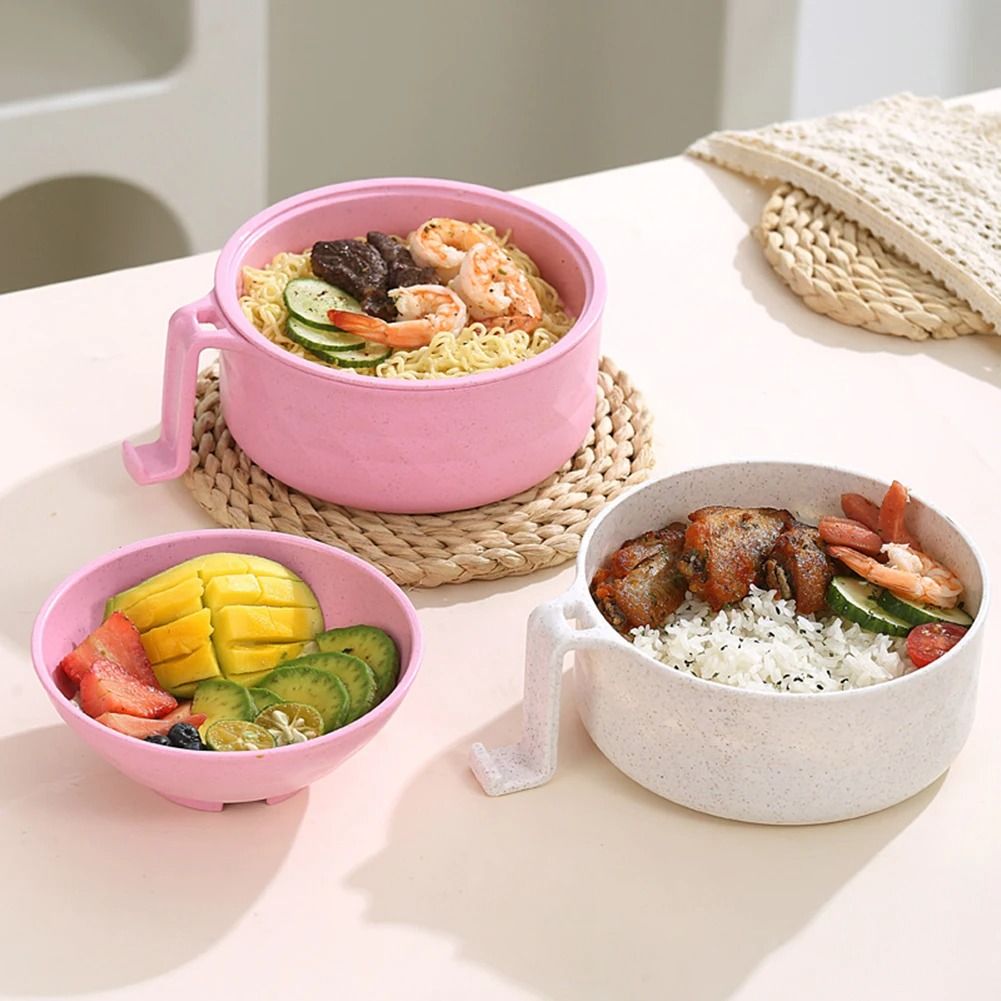 Microwave Ramen Bowl Cooker Set Wheat Straw Instant Noodle Bowl with Spoon and Chopsticks