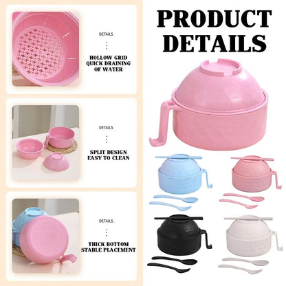 Microwave Ramen Bowl Cooker Set Wheat Straw Instant Noodle Bowl with Spoon and Chopsticks