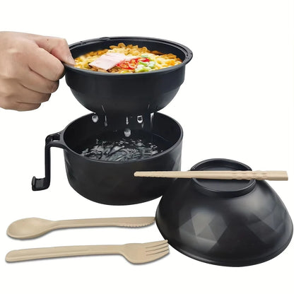 Microwave Ramen Bowl Cooker Set Wheat Straw Instant Noodle Bowl with Spoon and Chopsticks