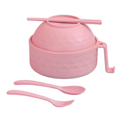 Microwave Ramen Bowl Cooker Set Wheat Straw Instant Noodle Bowl with Spoon and Chopsticks