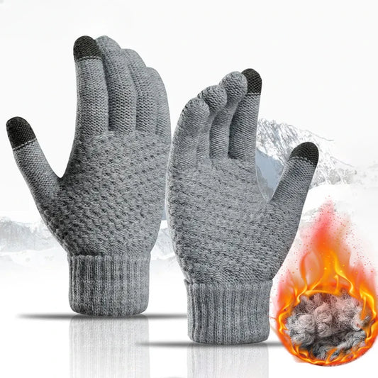 Touch Screen Gloves, Warm Winter Women Men, Full Finger Outdoor Cycling, Classical Knit Mittens Wool, Driving Glove