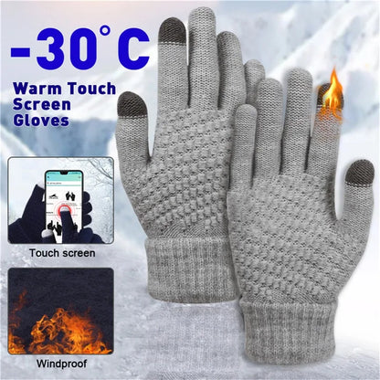 Touch Screen Gloves, Warm Winter Women Men, Full Finger Outdoor Cycling, Classical Knit Mittens Wool, Driving Glove
